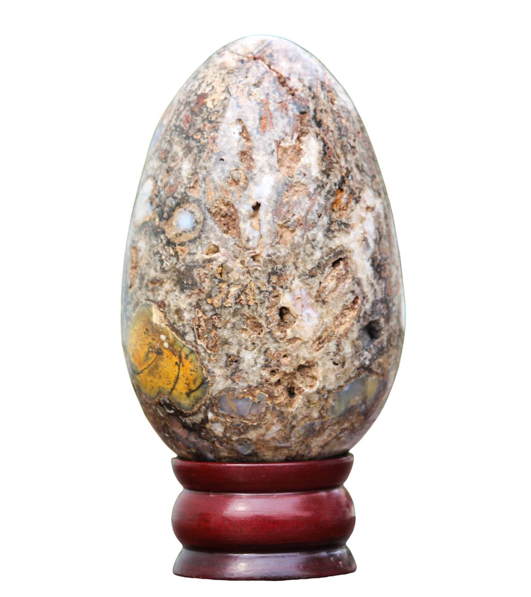 A+ Huevo de piedra curativa de chakras de cristal de jaspe marrón pulido, 130 mm/1160 g, meditación, feng shui, aura, huevo de cuarzo interior, decoración del hogar