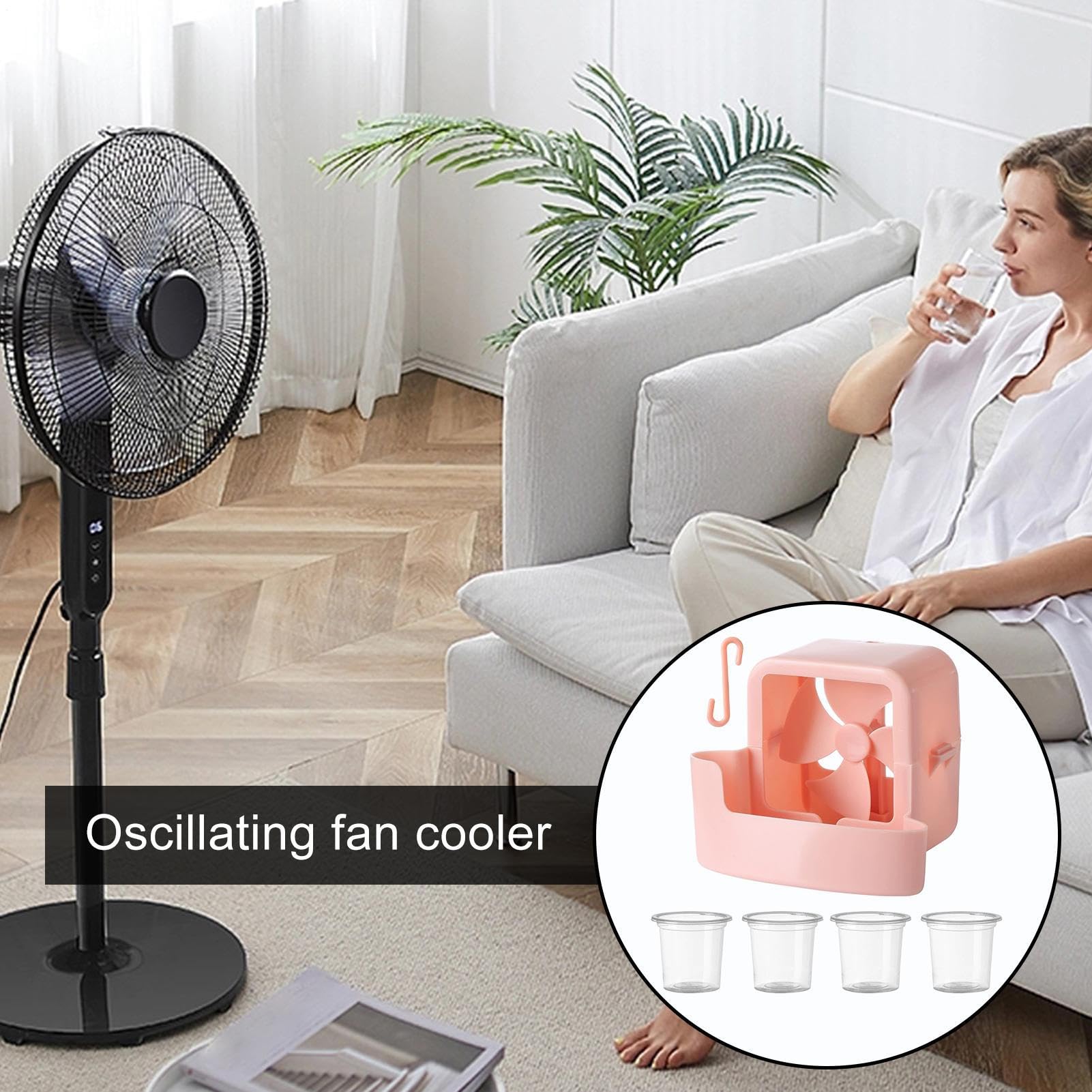 Ventilator Cool Breeze Aufsatz – Tragbarer hängender Eisbox-Kühler mit No-Drill-Design | Haushalt Hängende Ventilatoren Zubehör mit 4 Eisbechern | Universeller Bodenventilator Kühler für Heimwerkstatt