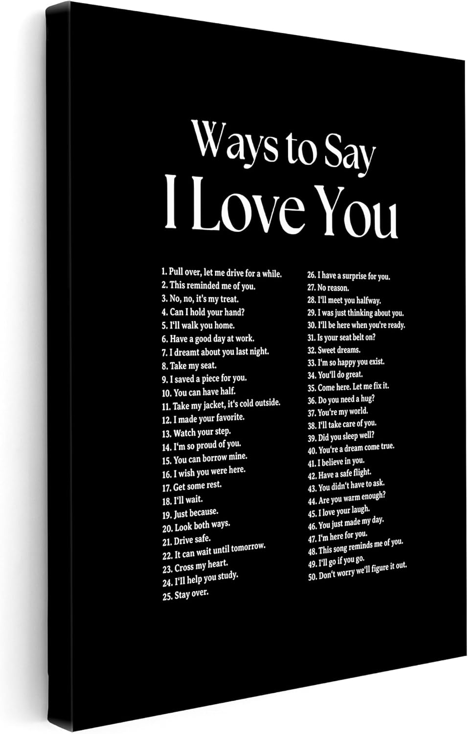 Poster Master Black Typography Canvas - Ways To Say I Love You Print - Positive Quote Art - Valentine's Day Gift - Love Art - Romantic Living Room or Bedroom Wall Decor - 8x10 STRETCHED Canvas