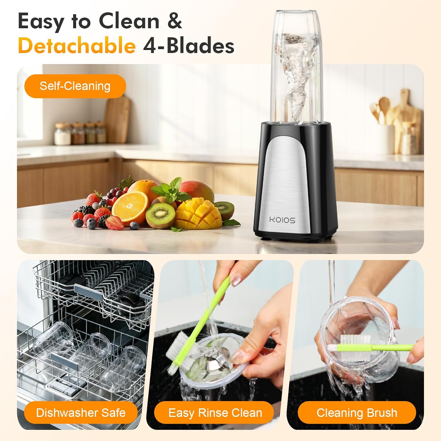  1000W Smoothie Blender, 15-in-1 Single Serve Set, Press-Twist Design | Personal Blender & Kitchen Countertop Smoothie Maker with 2x24oz+17oz Cup, Detachable 4-Blade, Frozen Drinks, Protein Shakes thumbnail