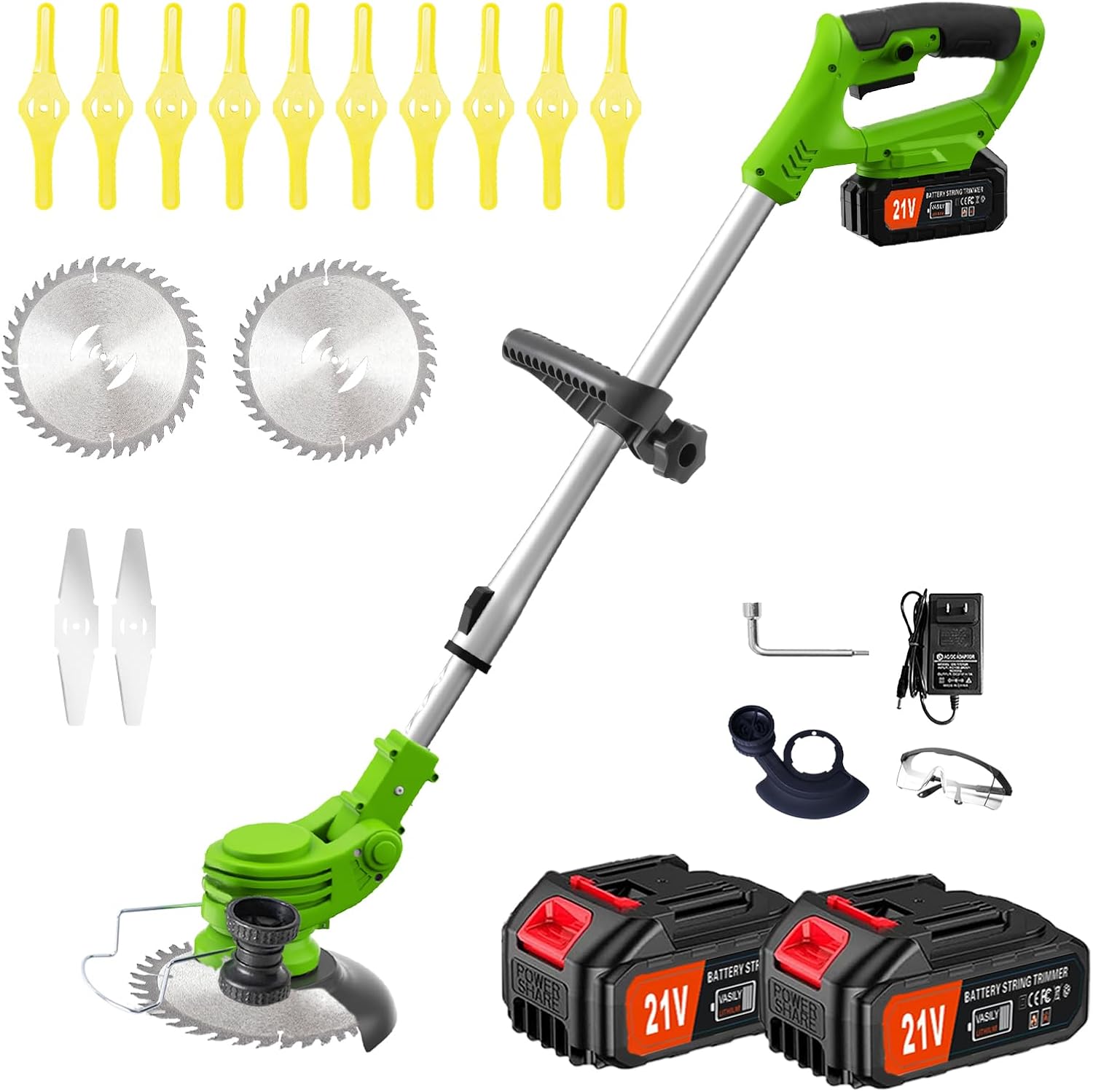 Electric Weed Wacker Cordless, 21V Weed Cordless Eater with 2Pcs 4.0Ah Batteries,3 in 1 Brush Cutter, Lightweight Grass Trimmer/Lawn Edger for Garden Yard