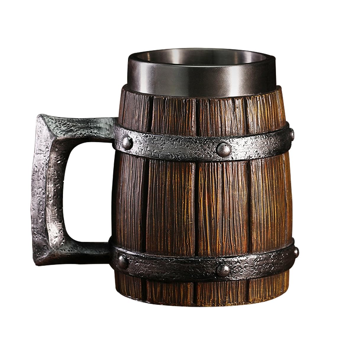 Nordic Viking Mug, pirate Beer Cup,Wooden Barrel Beer Mug Stainless Steel Liner, Medieval Drinkware Wine Goblet,Vintage Bar Decor for Home Accessories Gifts for Halloween/Christmas/Birthday