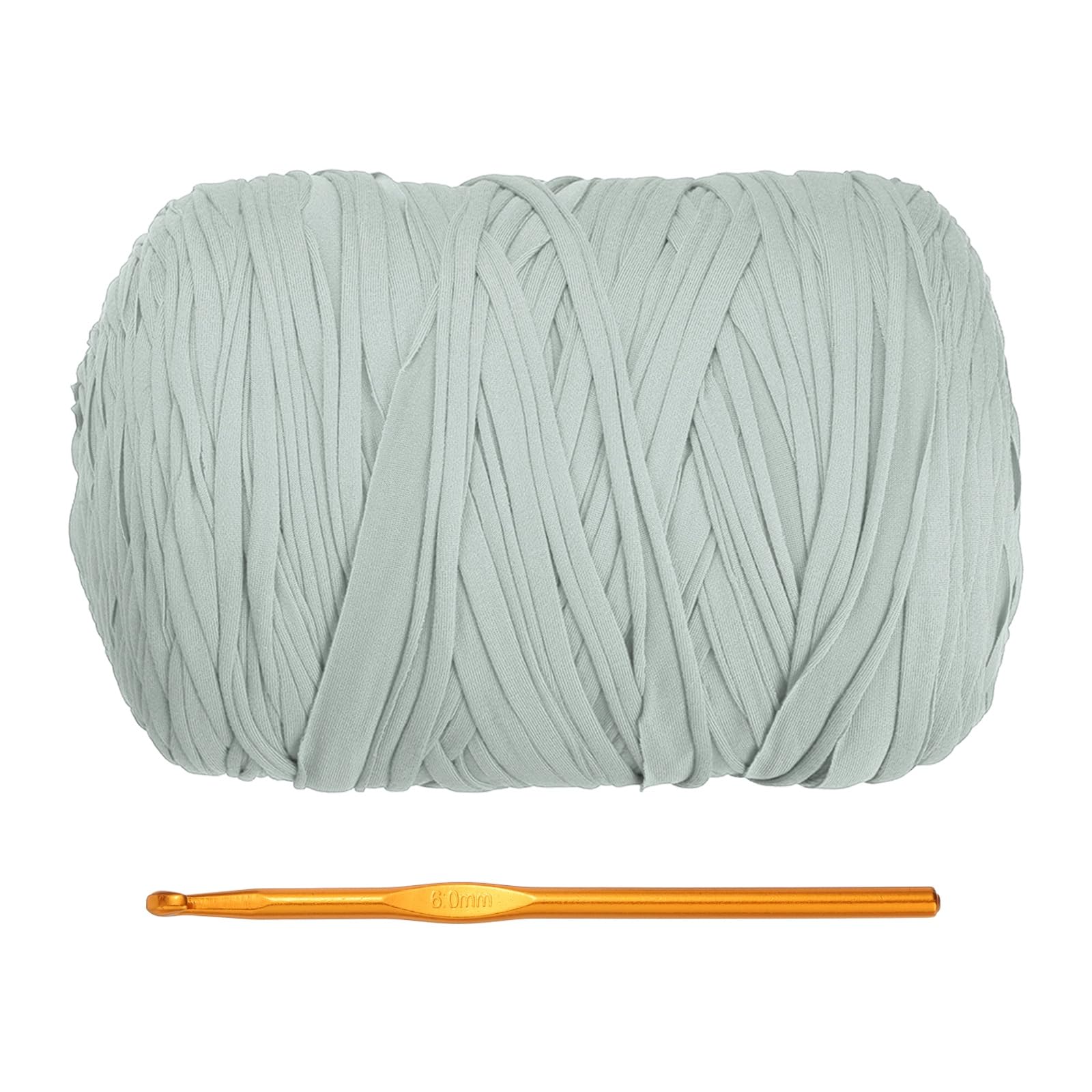 PATIKIL T-Shirt Yarn for Crocheting with 1 Crochet Hook, 800g/228 Yards Soft High Elastic Knitting Yarn for Beginner Crochet Bag/Basket/Home Decor(Gray Green)