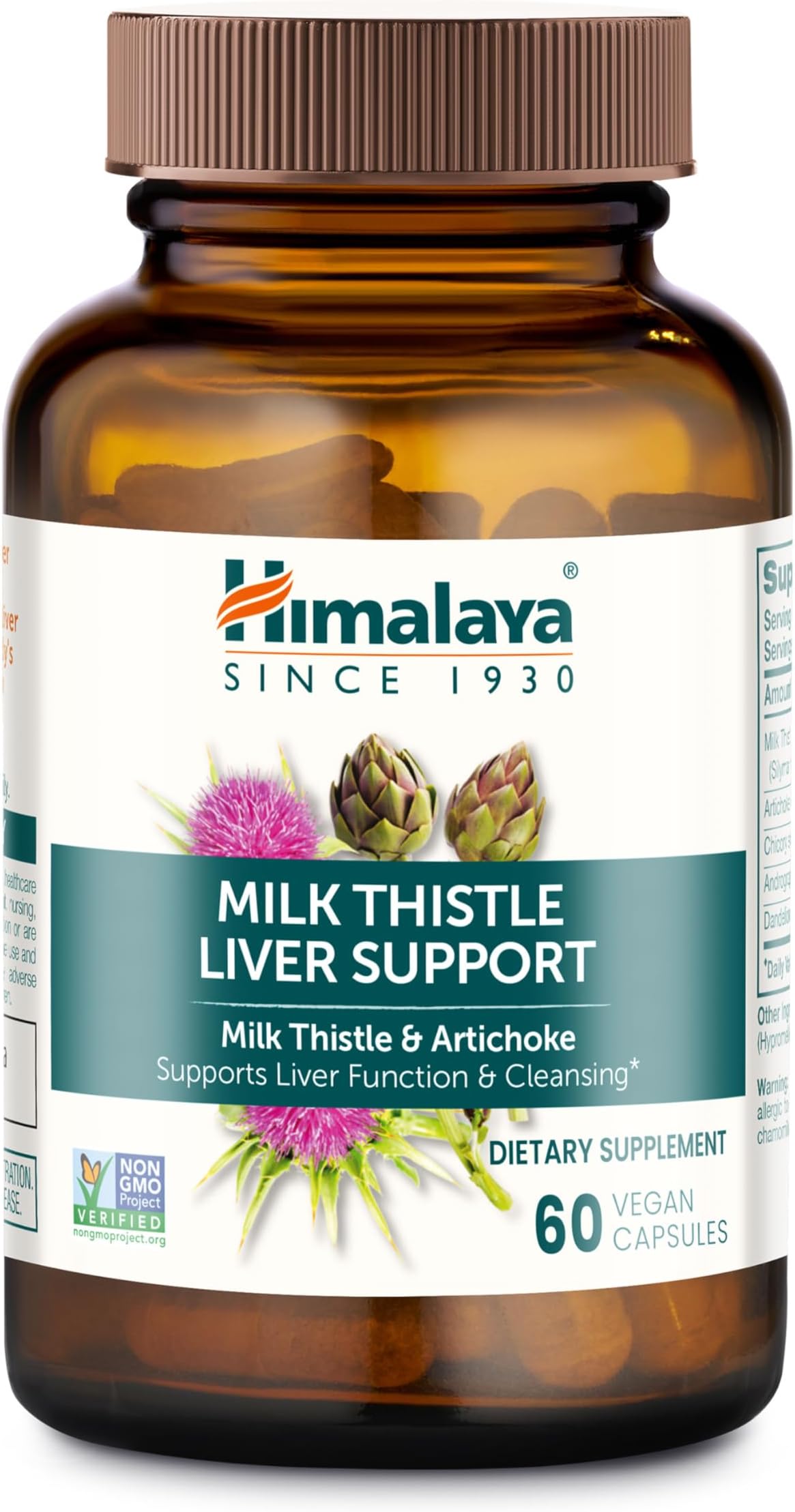 Himalaya Milk Thistle Liver Support Capsules, 60 Count, 350 mg Milk Thistle with Artichoke, Chicory, Andrographis & Dandelion, Supports Liver Function & Cleansing