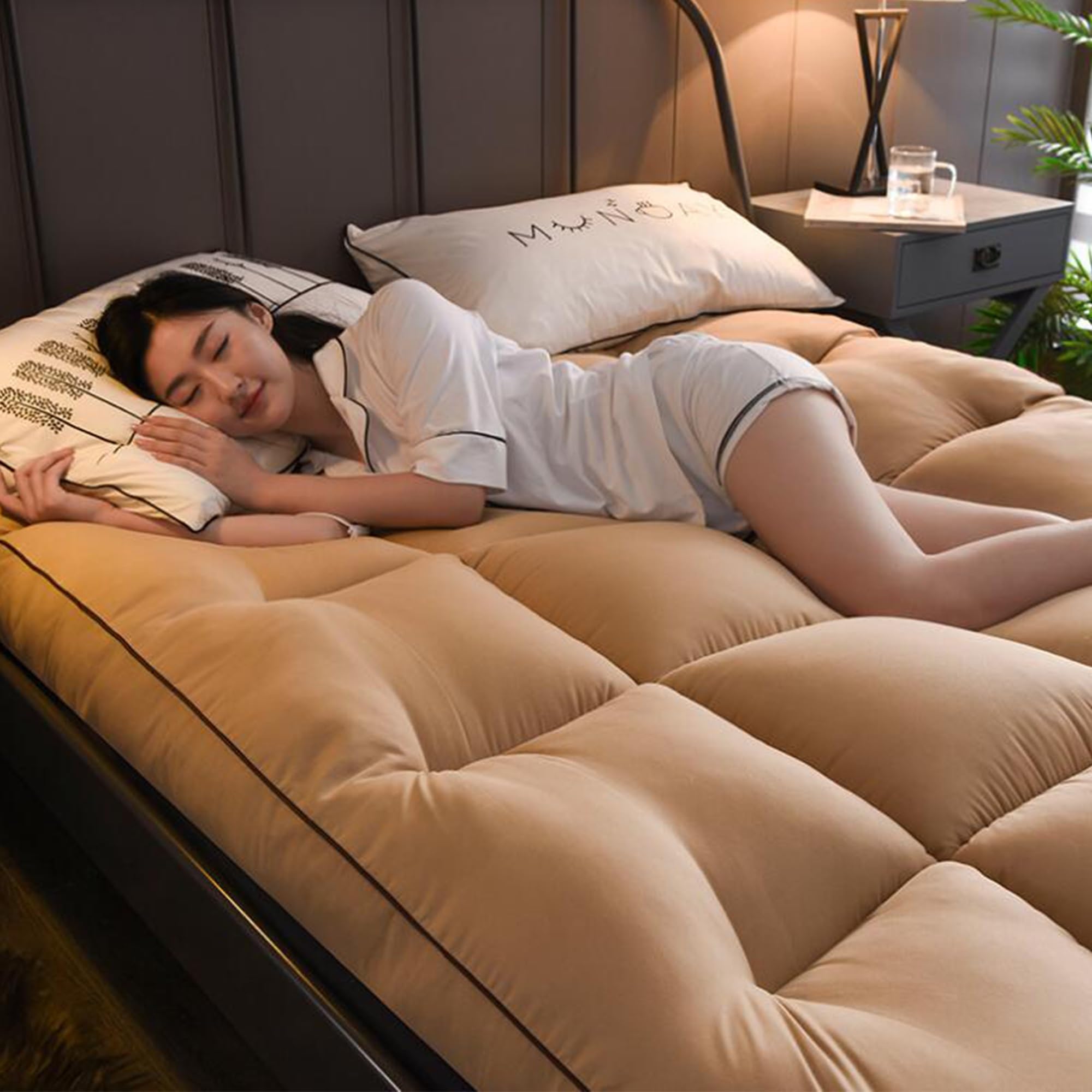 MTNBHH Futon Mattress Full Size，Upgraded Ultra Soft Fluffy Japanese Futon Mattress Roll Up Foldable Mattress Single Double Portable Mattress- Easy to Store & Portable (Color : Brown，Size : 100x200cm)