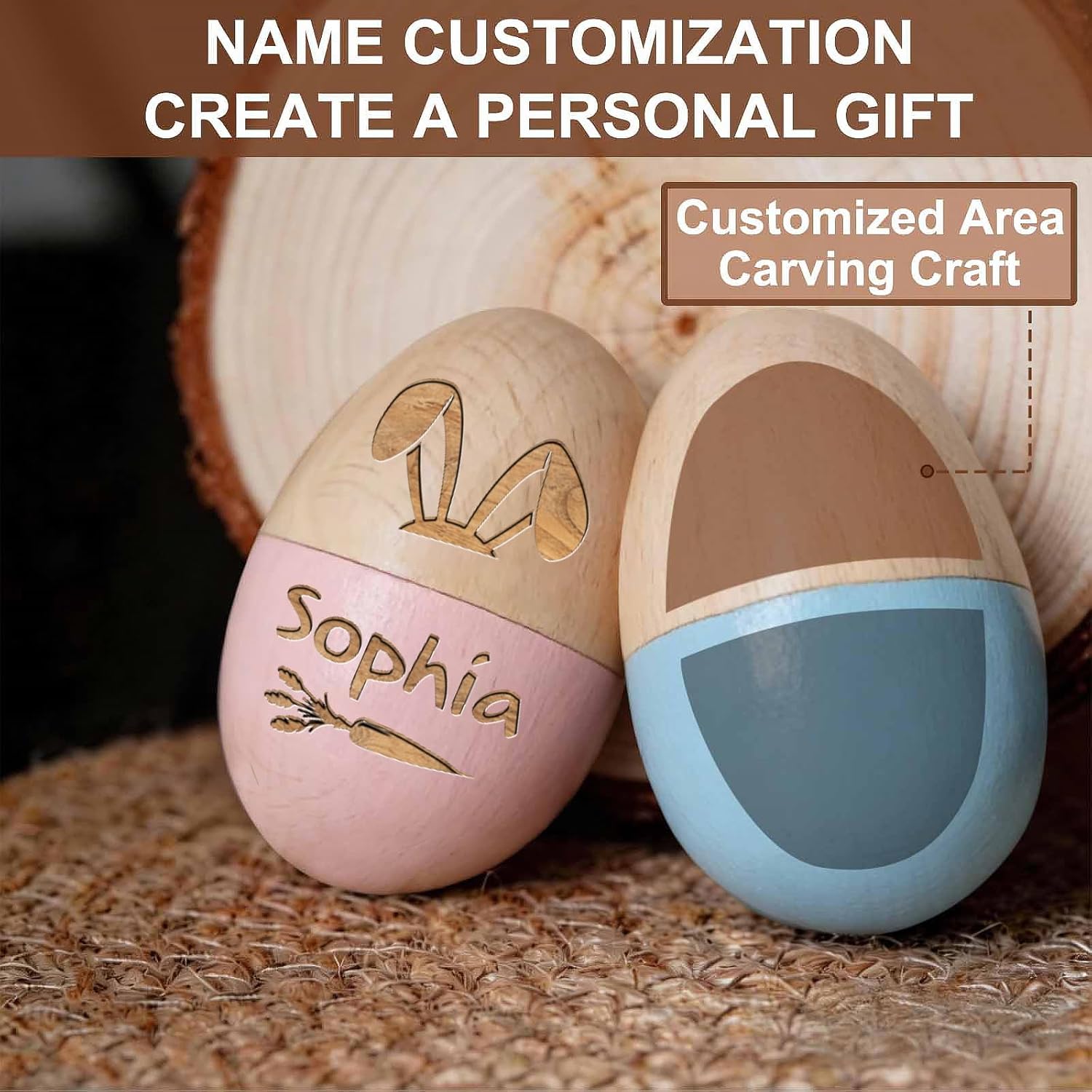 Custom Easter Egg with Engraved Name, Personalized Wooden Easter Egg Hollow Fillable Eggs Keepsake for Kids Boy Girl Easter Home Decor