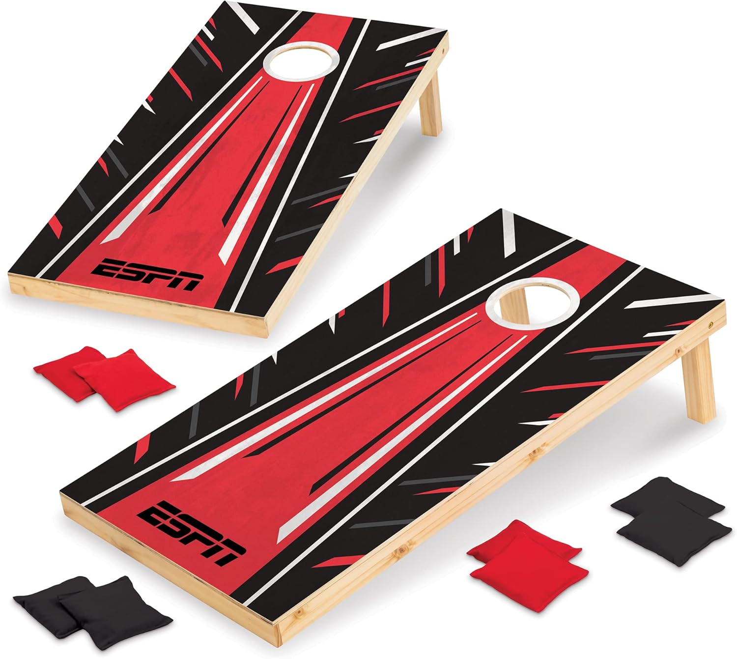 ESPN 2' x 4' Bean Bag Toss Cornhole Game Set, 2 Tournament Size Solid Wood Boards, 8 Bean Bags