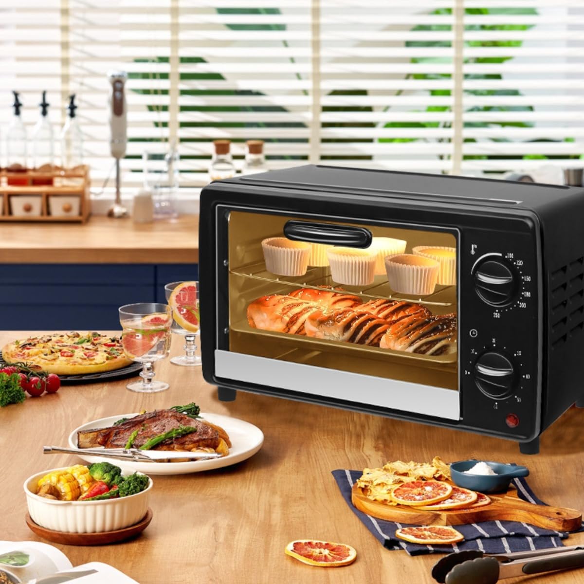 HAOJU 700W Wide Convection Toaster Oven, Fits 9