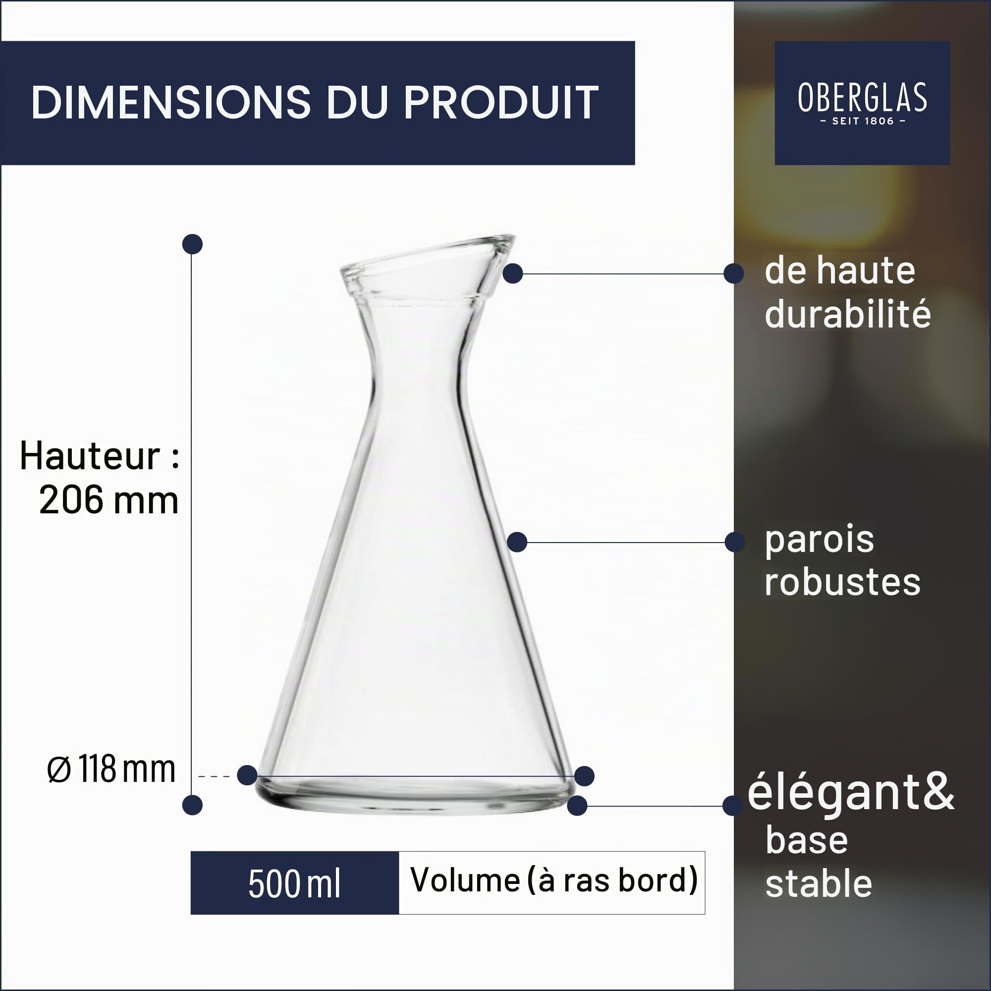 Stölzle Lot de 6 Carafes en Verre Pisa Avec Col Incliné de 0,5 L - Pour Eau, Limonade et Vin