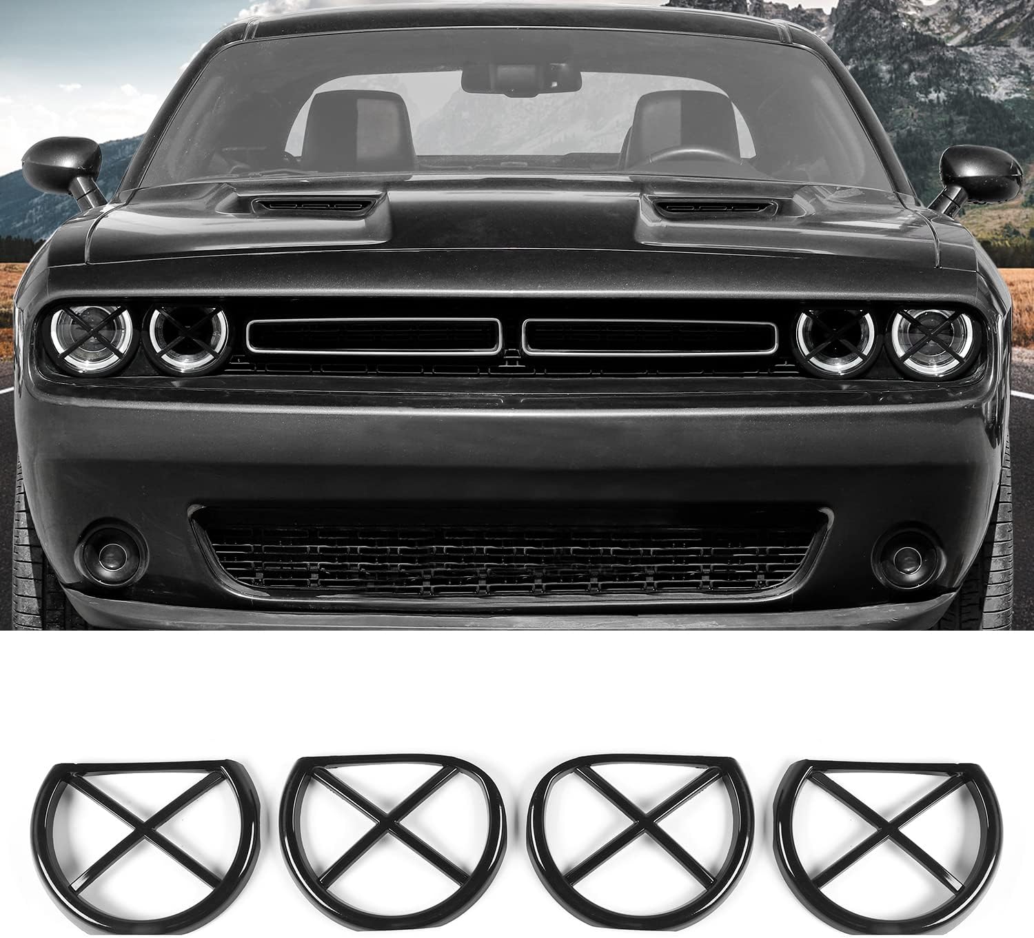 Headlight Lamp Cover for Challenger Accessories, Front Headlight Bezels Cover Exterior Light Trim Decoration for 2015-2022 Dodge Challenger (Black)