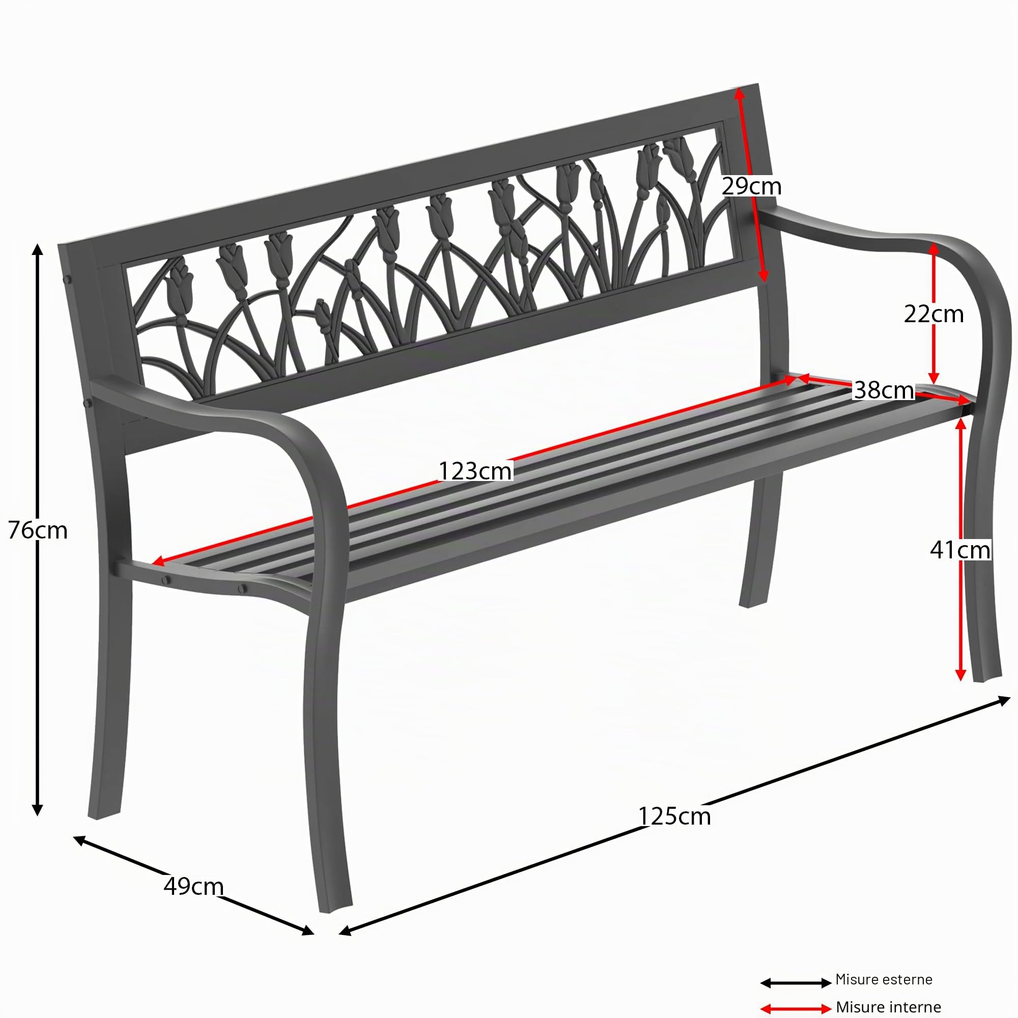 Garden Vida Panchina da Giardino in Acciaio, Design a Tulipano 3 posti a Sedere per Esterni con mobili da Giardino