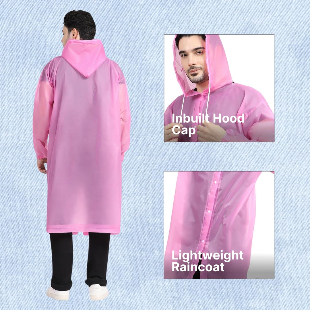 Citizen Eco-Friendly EVA Poncho Raincoat for Men & Women, Lightweight Waterproof Coat with Hood, Adjustable Drawstring, Button Closure Reusable & Durable Outdoor Rainwear-Pack of 3 Random Colors - Image 6 thumbnail