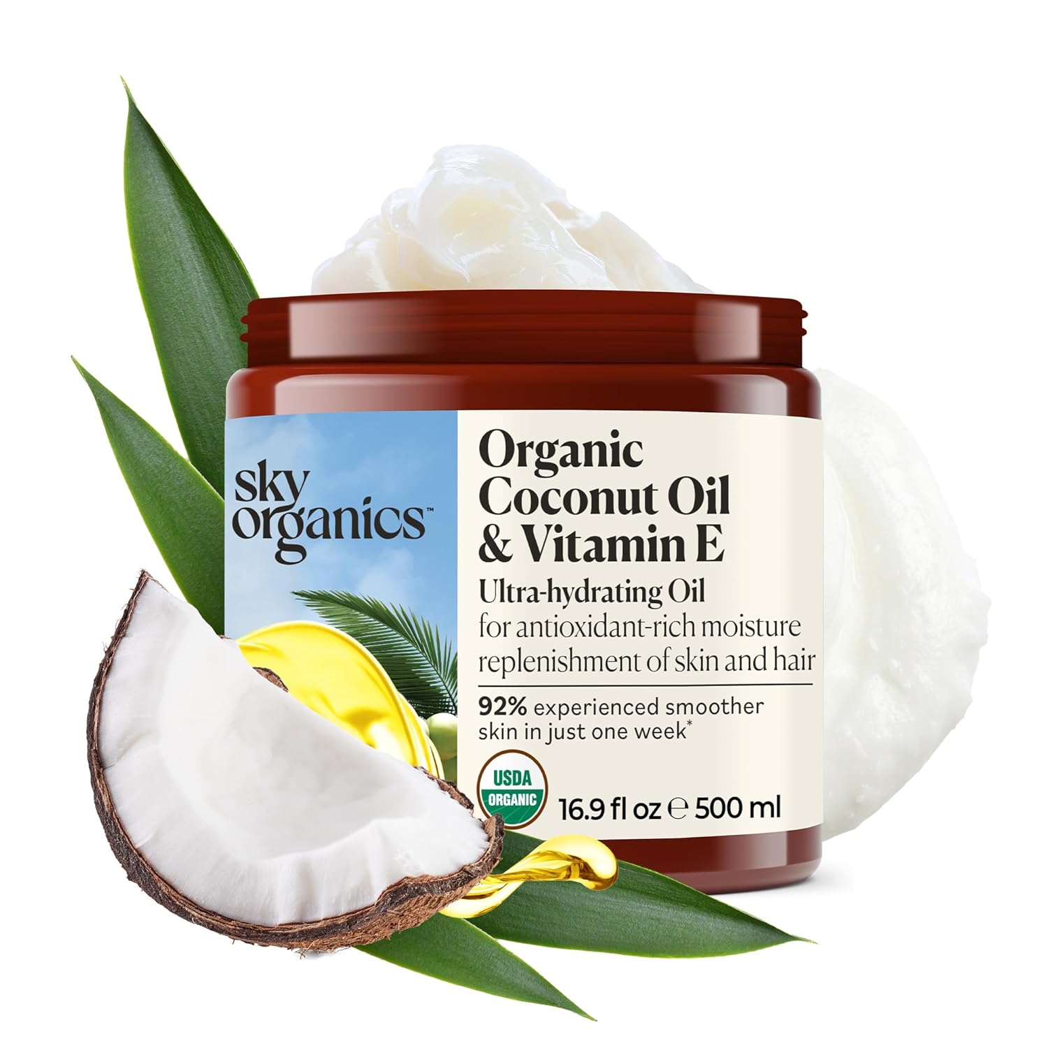 Sky Organics – Organic Coconut Oil & Vitamin E, 16.9 fl oz – Skin & Hair Ultra-Hydrating Oil – Fatty Acids & Antioxidants – Natural, Vegan & Cruelty Free – Skin Care & Hair Care w Ebook Sky Organics – Organic Coconut Oil & Vitamin E, 16.9 fl oz – Skin & Hair Ultra-Hydrating Oil – Fatty Acids & Antioxidants – Natural, Vegan & Cruelty Free – Skin Care & Hair Care w Ebook