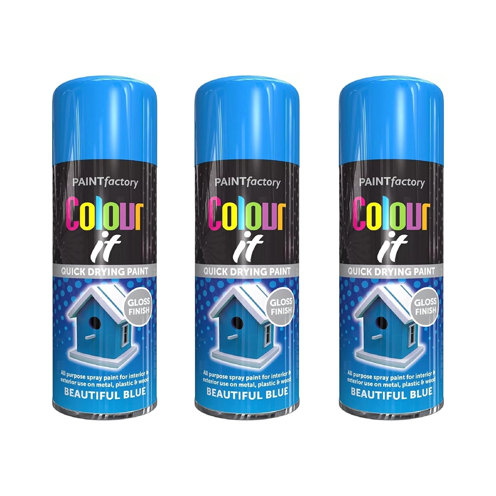 Ysamax 3Pcs All Purpose Blue Gloss Spray Paint, Quick Drying Formula, Long-Lasting, Weather-Resistant Properties, Aerosol Form, Versatile Uses, 250Ml, (3Pcs)