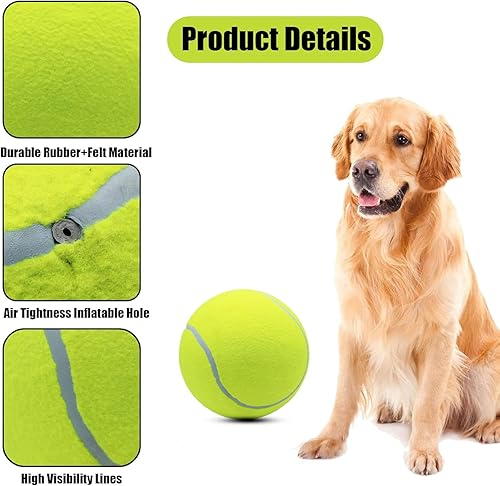 Miniatura 3 de Magicorange Pelota de tenis gigante de gran tamaño de 9.5 pulgadas para perros, pelota de tenis grande para mascotas, juguete masticable para