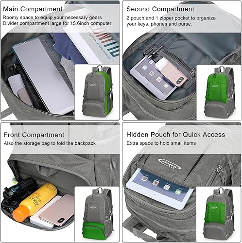 Miniatura 3 de G4Free Mochila de senderismo plegable ligera 40L, mochila de viaje impermeable