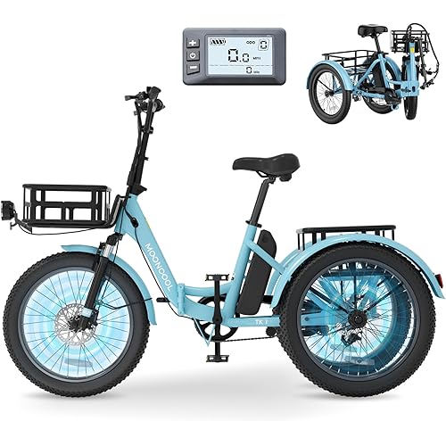 MOONCOOL Electric Trike, Electric Tricycle for Adults, 20" Folding 3 Wheels Electric Bicycle Bikes, 48V 500W/750W Motorized Ebike, Aluminum Frame, Removable Battery Basket