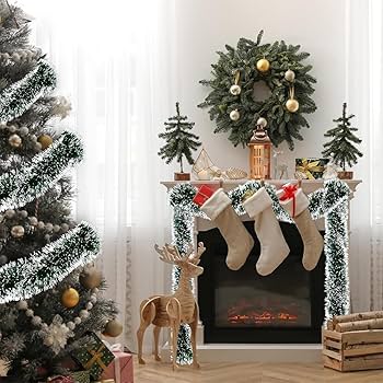 10 Meters Christmas Tinsel Garland, Chunky/Fine Sparkle Christmas Tree