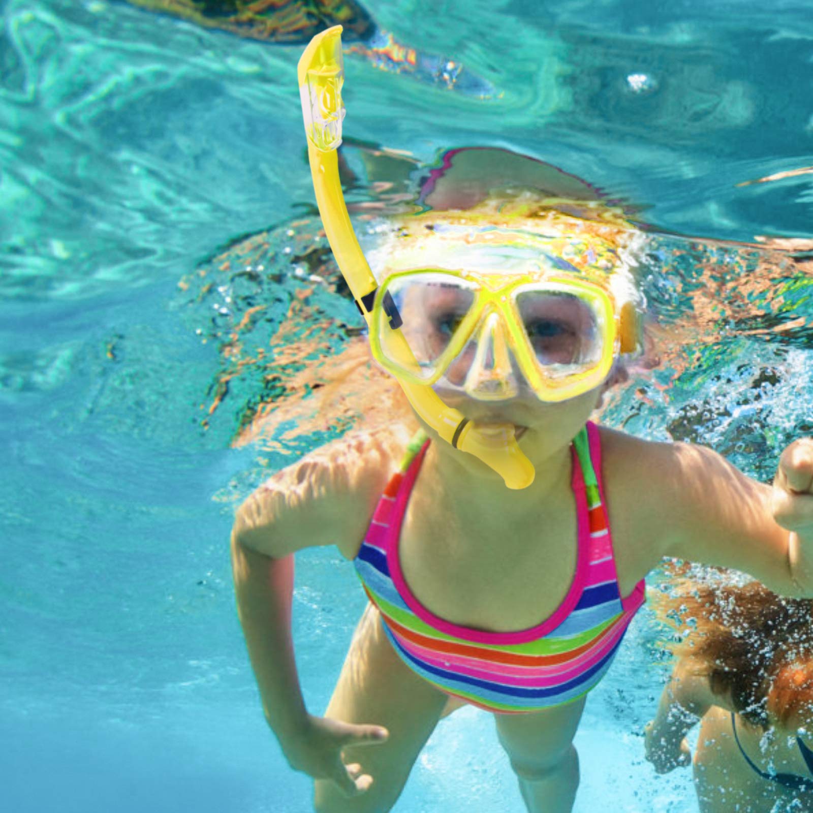 Set da snorkeling per bambini con maschera e boccaglio + pinne regolabili + tubo da snorkeling + sacca da viaggio (giallo)
