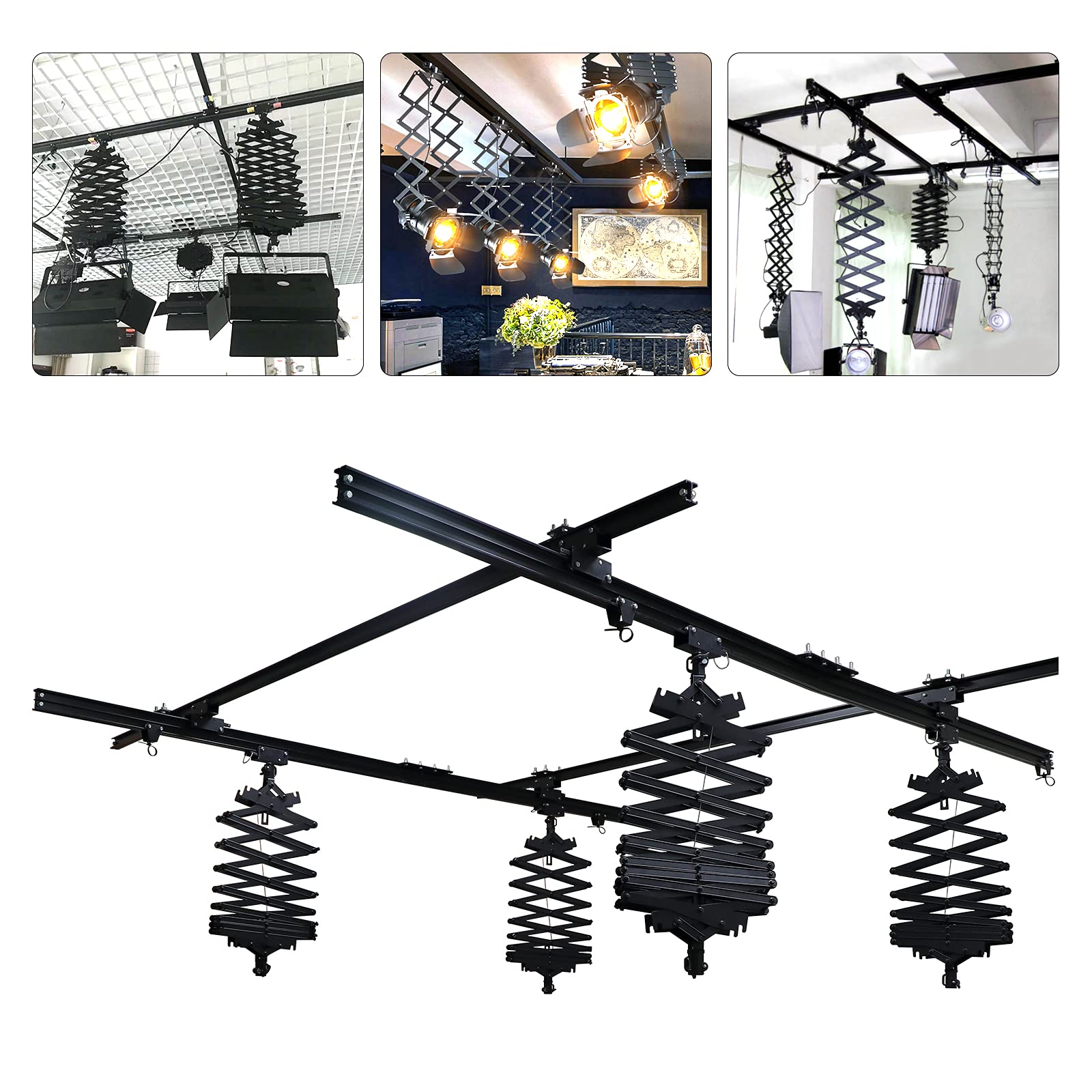158''Pantograph Studio Ceiling Rail System Complete Kit 4 Drop Photography Ceiling Lamp Hanger Studio Lighting Support Rail System,Photography Pantograph System Complete Kit for Studio Shooting