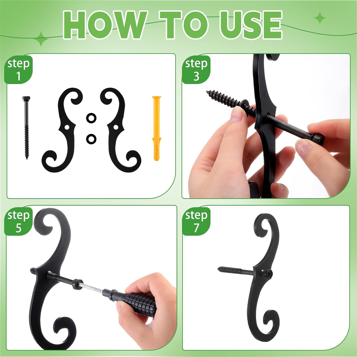 6 Pack Black S Style Shutter Dogs 6.5 Inches Shutter Dog Holders with Mounting Hardware External Shutters Tieback for Exterior Decorative (Iron)