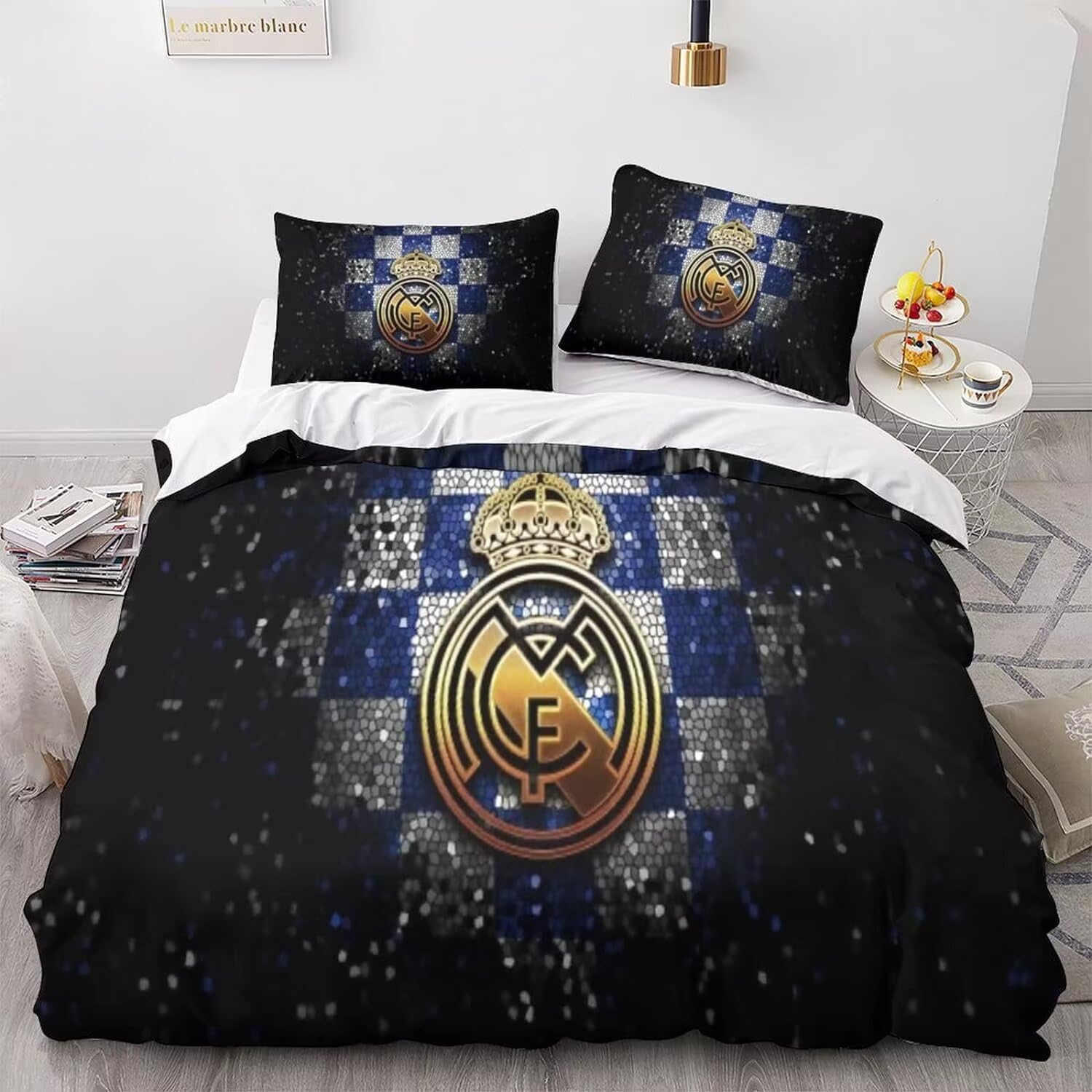 Enfunt-Home Football Club Quilt Cover Comforter Covers Duvet Cover for Teens And Adults Bedding Set with Pillow Cases Closure Soft Microfiber 3 Pieces Single 135 x 200 cm