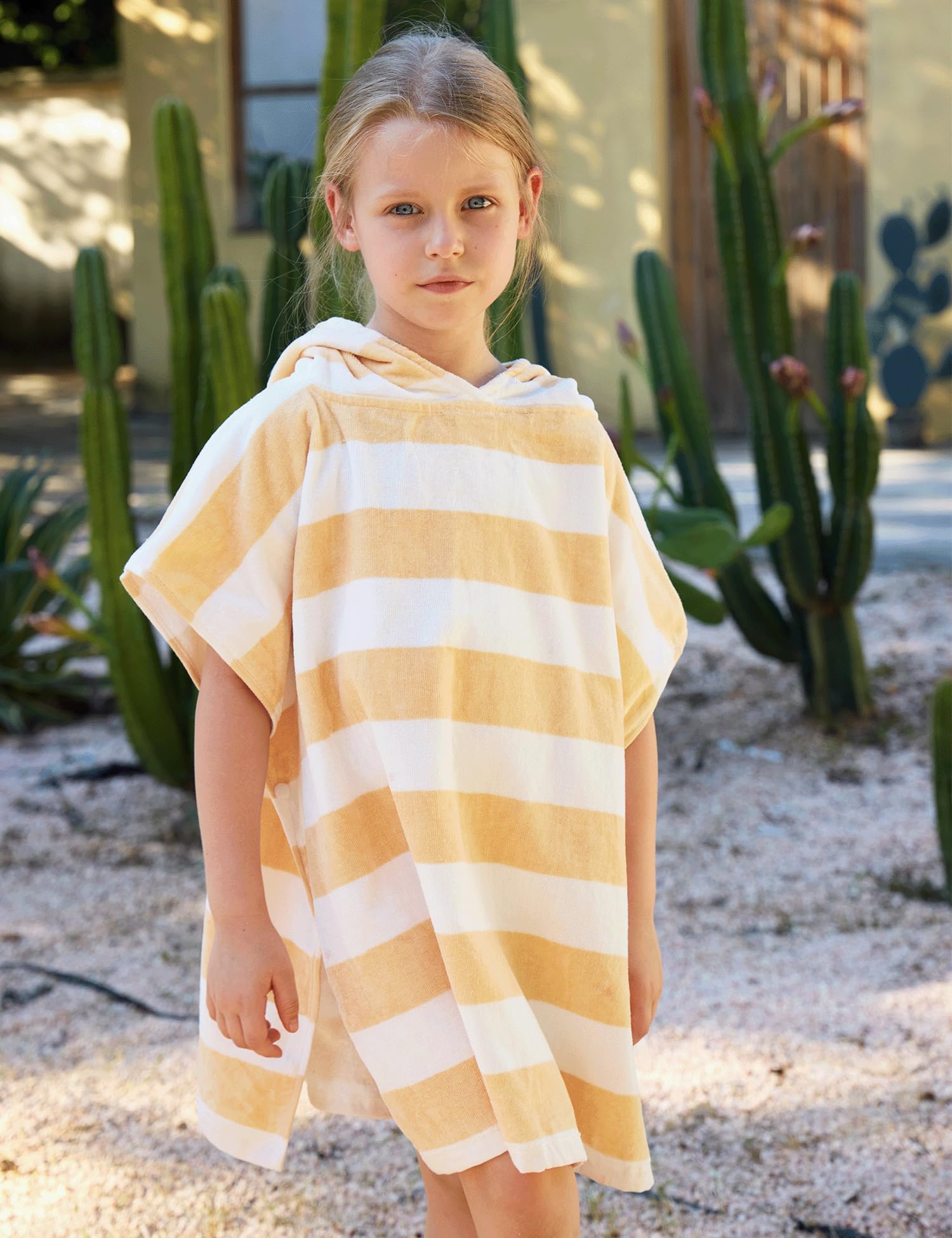 TBEZY Toalla de baño tipo poncho con capucha, ultra suave y absorbente, de algodón, a rayas, para niños de 2 a 6 años (2-6, amarillo)