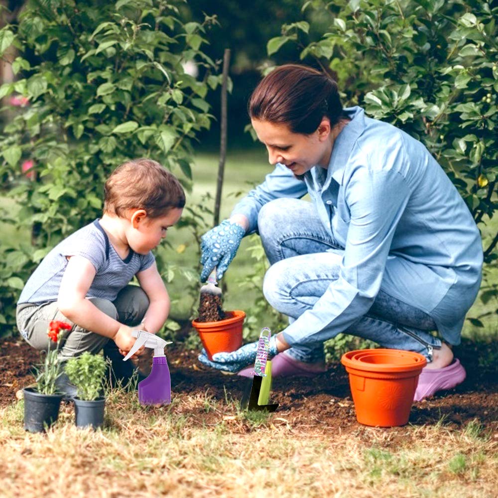 Jhua Juego de Herramientas de jardín, 10 Piezas de Herramientas de jardinería con impresión de Flores moradas, Mango ergonómico, rastrillo, Tijeras de podar, rociador, Herramientas de Mano de jardín