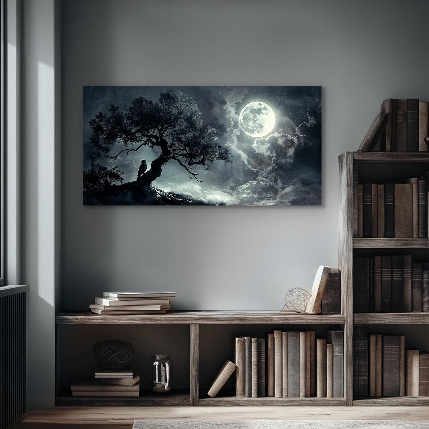 lianyibo Large Wall Art for Living Room, Dark Landscape Canvas Prints Paintings, Moonlit Night Pictures Wall Decor Aesthetic(50x100cm/Senza cornice)