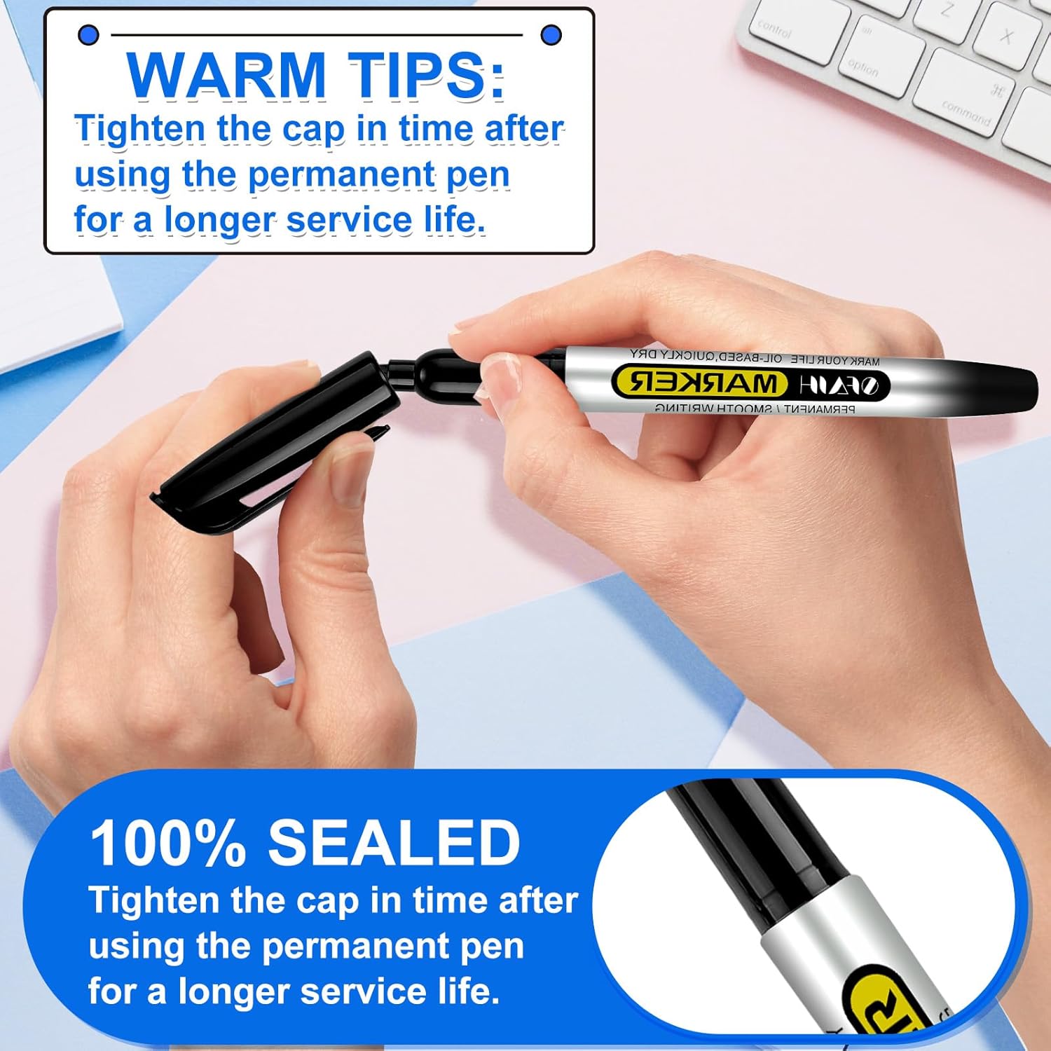 SFAIH 100 Black Permanent Markers Bulk -1s Quick Drying, Fine Point Markers for Write Mark, School, Office, Warehouse, Business, Logistics, Durable, Waterproof Ink on Paper, Plastic, Metal, Cardboard