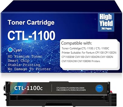 CTL-1100K CTL-1100C CTL-1100Y CTL-1100M Toner Cartridges High Yield Compatible for Pantum CP1100 CP1100DN CP1100DW CM1100 CM1100ADN CM1100DN CM1100ADW CM1100DW with Chip,Cyan-CTL 1100