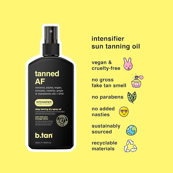 b.tan Intensifier Deep Dry Spray Tanning Oil | Get a Faster, Darker Sun Tan From Tan Accelerating Actives, Packed with Ultra Moisturizing Oils to Keep Skin Hydrated, Vegan, 8 Fl Oz, 3 Pack