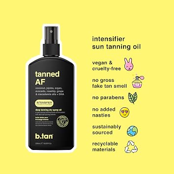 b.tan Intensifier Deep Dry Spray Tanning Oil | Get a Faster, Darker Sun Tan From Tan Accelerating Actives, Packed with Ultra Moisturizing Oils to Keep Skin Hydrated, Vegan, 8 Fl Oz, 3 Pack