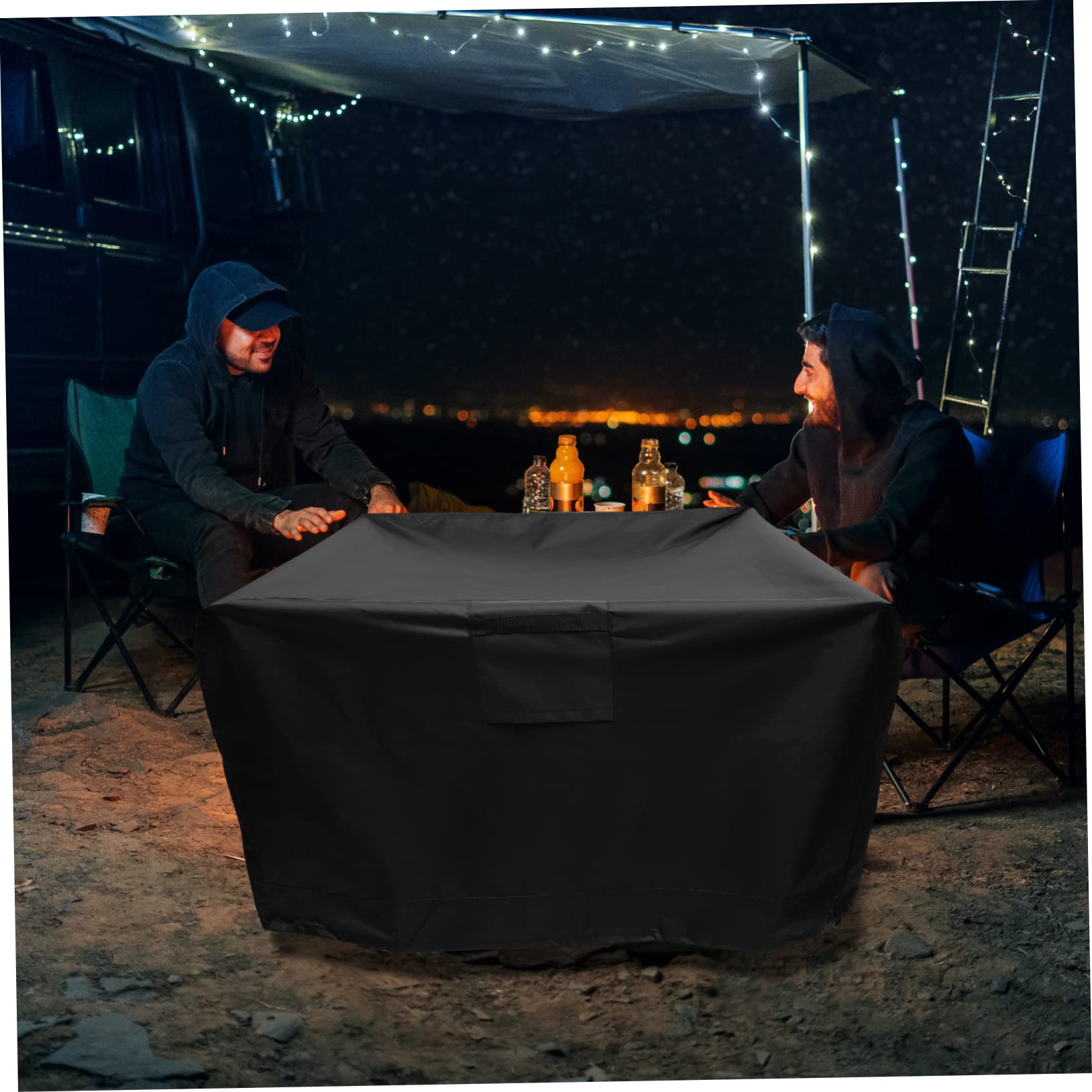 Housse de Barbecue de Jardin en Tissu Oxford Noir Pliable