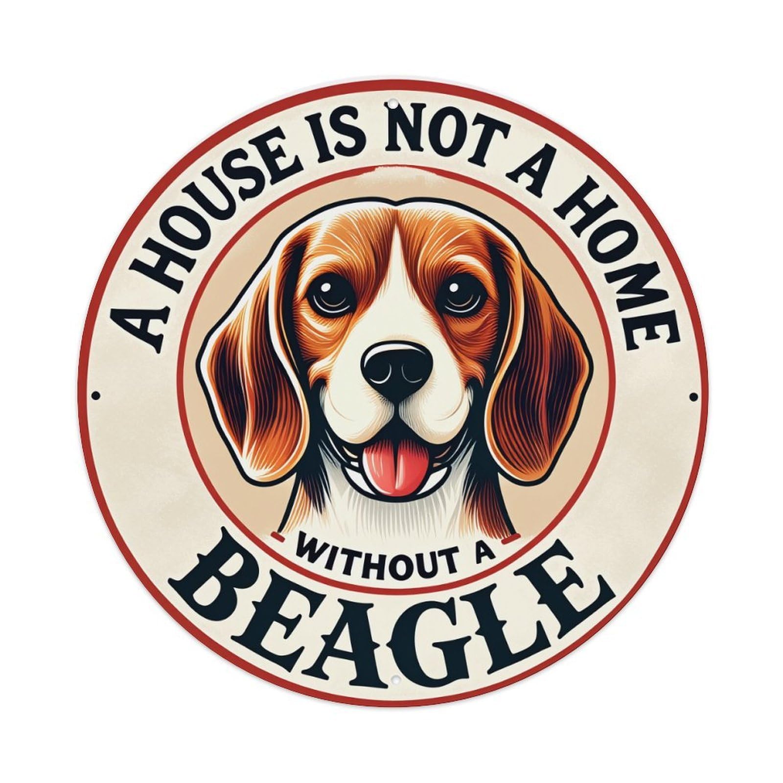 Beagle Face With Tongue Out Round Tin Sign Vintage Metal Poster, Home Bar Garage Man Cave Cafe Indoor & Outdoor Wall Decoration 8x8Inches