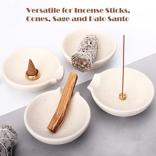 Miniatura 3 de Soporte de incienso 4 en 1 con colector de cenizas para conos, salvia, palo, santo, moderno, de cerámica, quemador, para limpieza y meditación