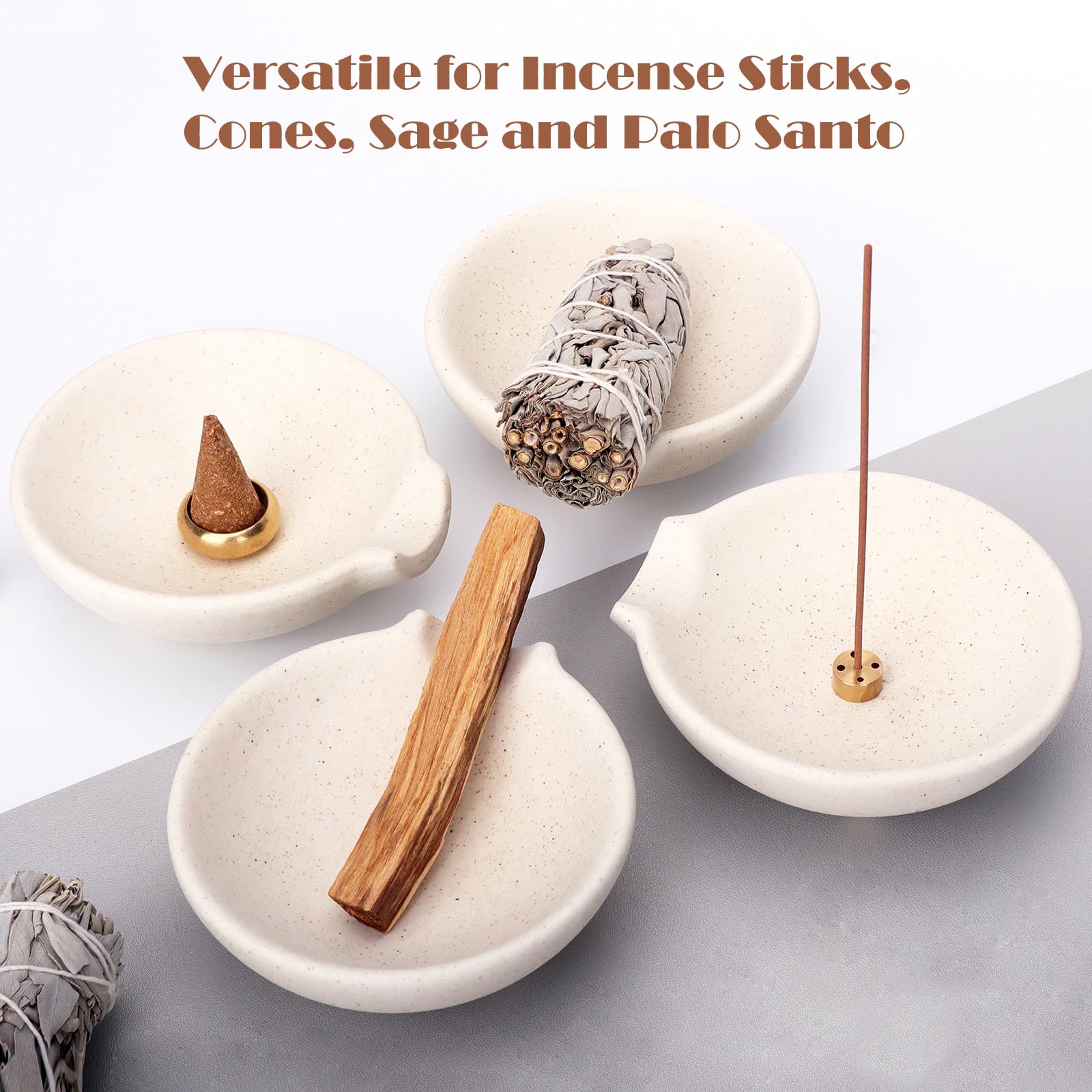 Uchwyt na kadzidełka na patyczki stożkowe szałwia Palo Santo 4 w 1 uchwyt na kadzidełka z łapaczem popiołu nowoczesna ceramiczna miska na kadzidełka do oczyszczania domu medytacji