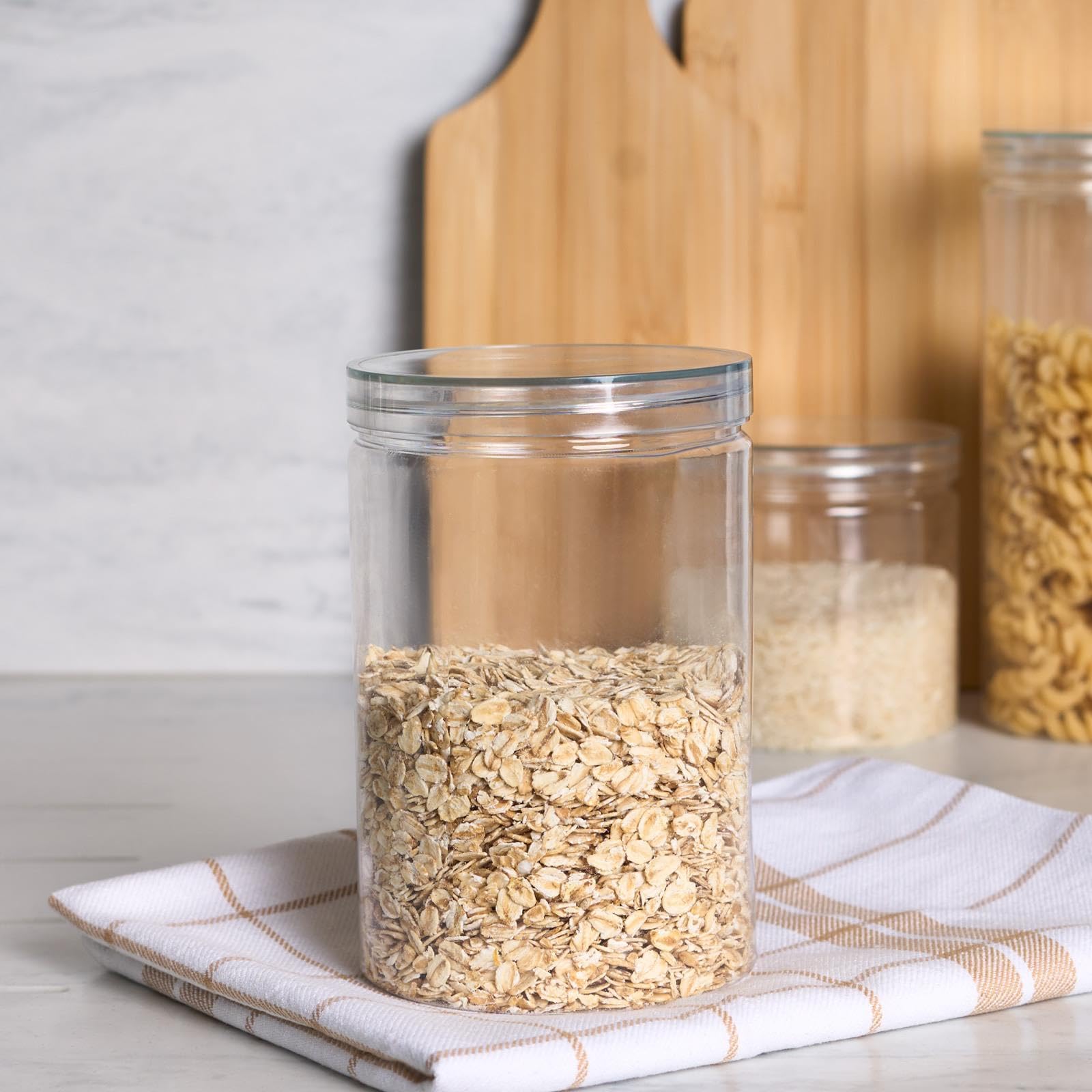 Ohs Clear Food Containers With Lids, Plastic Storage Jars Airtight Lid Dishwasher Safe Pantry Kitchen Organisation Coffee Rice Pasta Cereal Sugar Tea Bags, Medium 1200Ml
