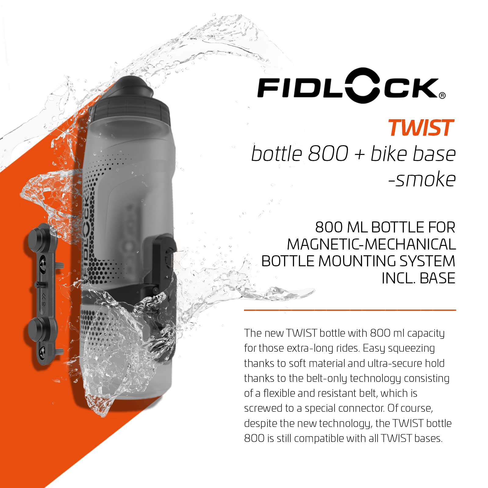 Fidlock Twist 800 Butelka + baza, czarna, przezroczysta