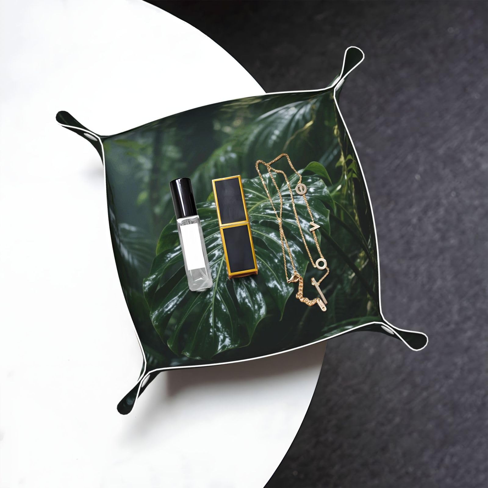 Plant Valet Tray Organizer Pu Leather Travel Catchall Tray Organizer Portable Jewelry Tray Storage Keys Tray for Entryway Table Coins Watches Candy