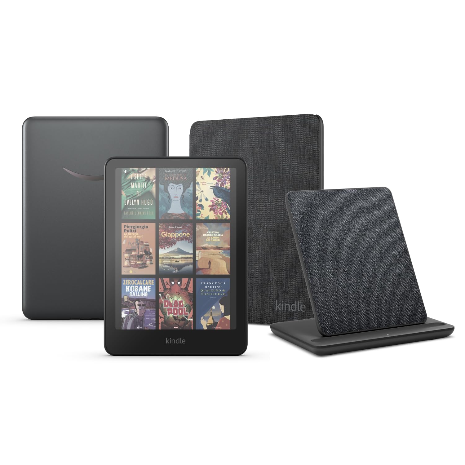 Kindle Paperwhite Signature Edition (versione 2024) da 32 GB senza pubblicità, una copertura in tessuto Amazon e un dock di ricarica wireless Made for Amazon
