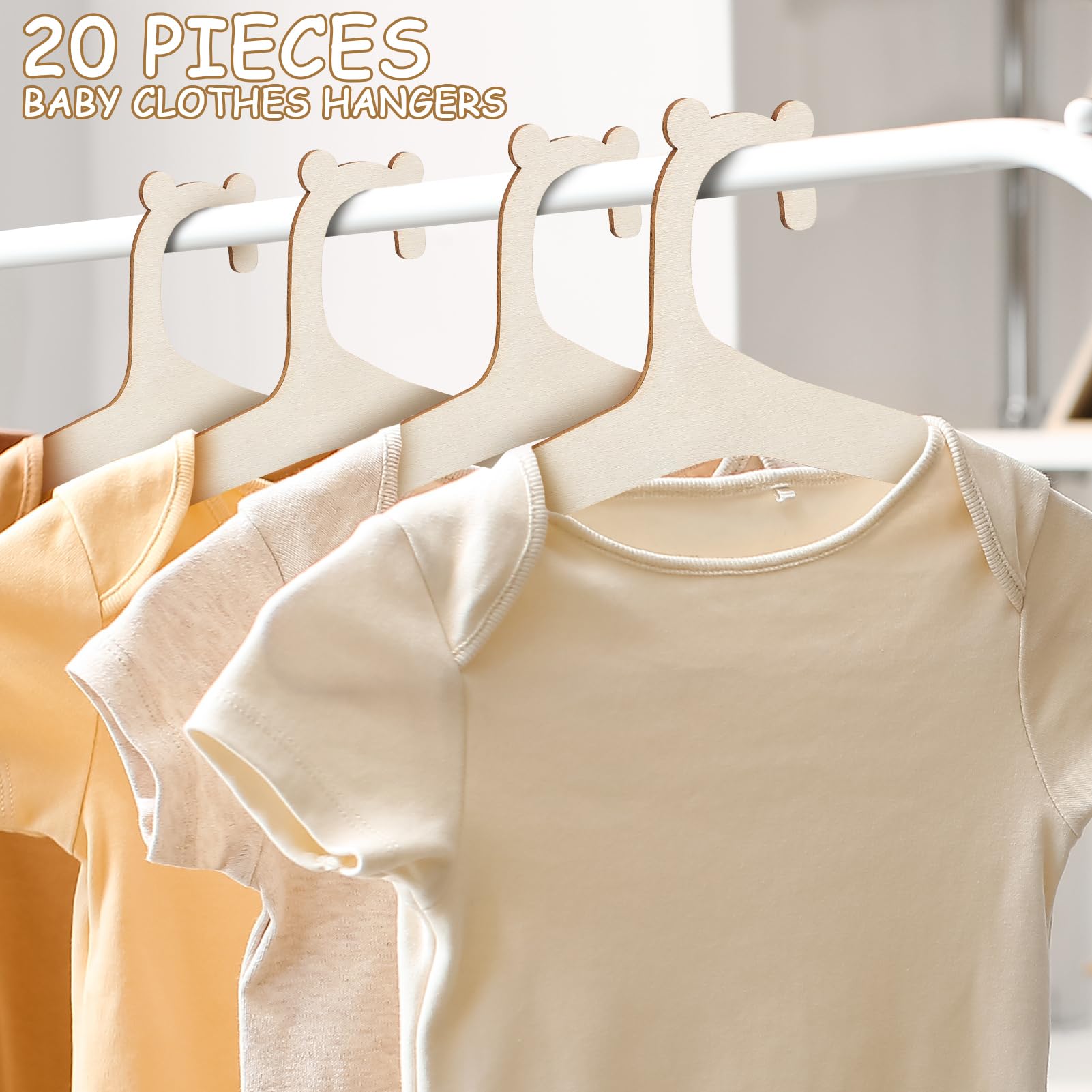 20 perchas de madera para ropa de bebé con 7 divisores de armario de bebé, lindas perchas de ropa para niños, abrigos, pantalones y chaquetas