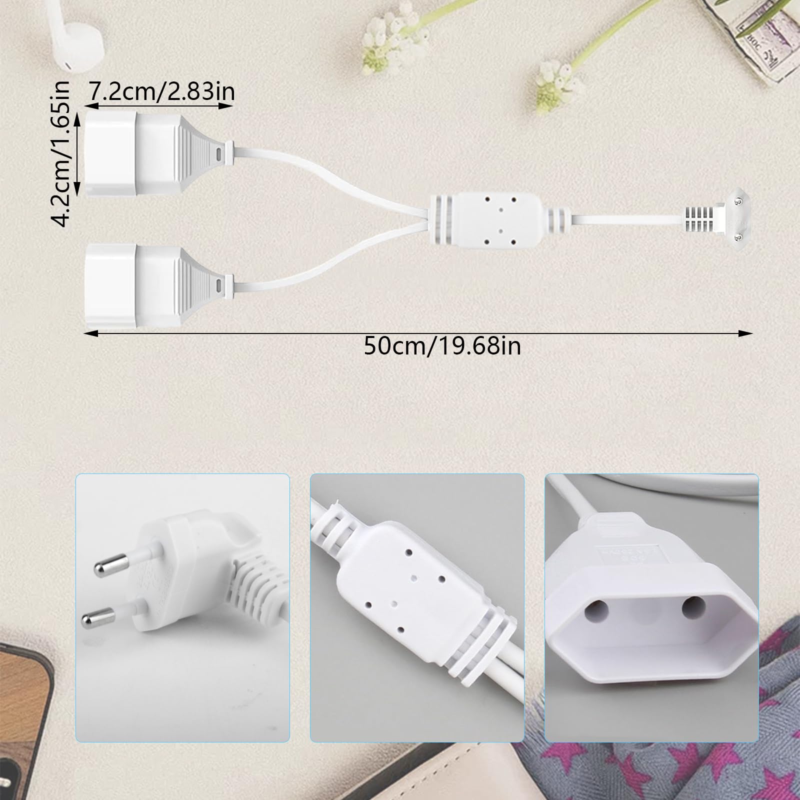Rallonge Plate 2 en 1 Multiprise Extra Plate 250 V/2.5 A Max Rallonge Prise Fiche Plate 50 CM pour TV Ordinateur Moniteur Beamer Lampe Appareils Ménagers (Blanc)