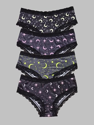 Gothic Halloween Underwear Set, 4-Pack Women's Lace Briefs with Pumpkin & Moon Print, Black & Purple - Medium - Multicolor 9