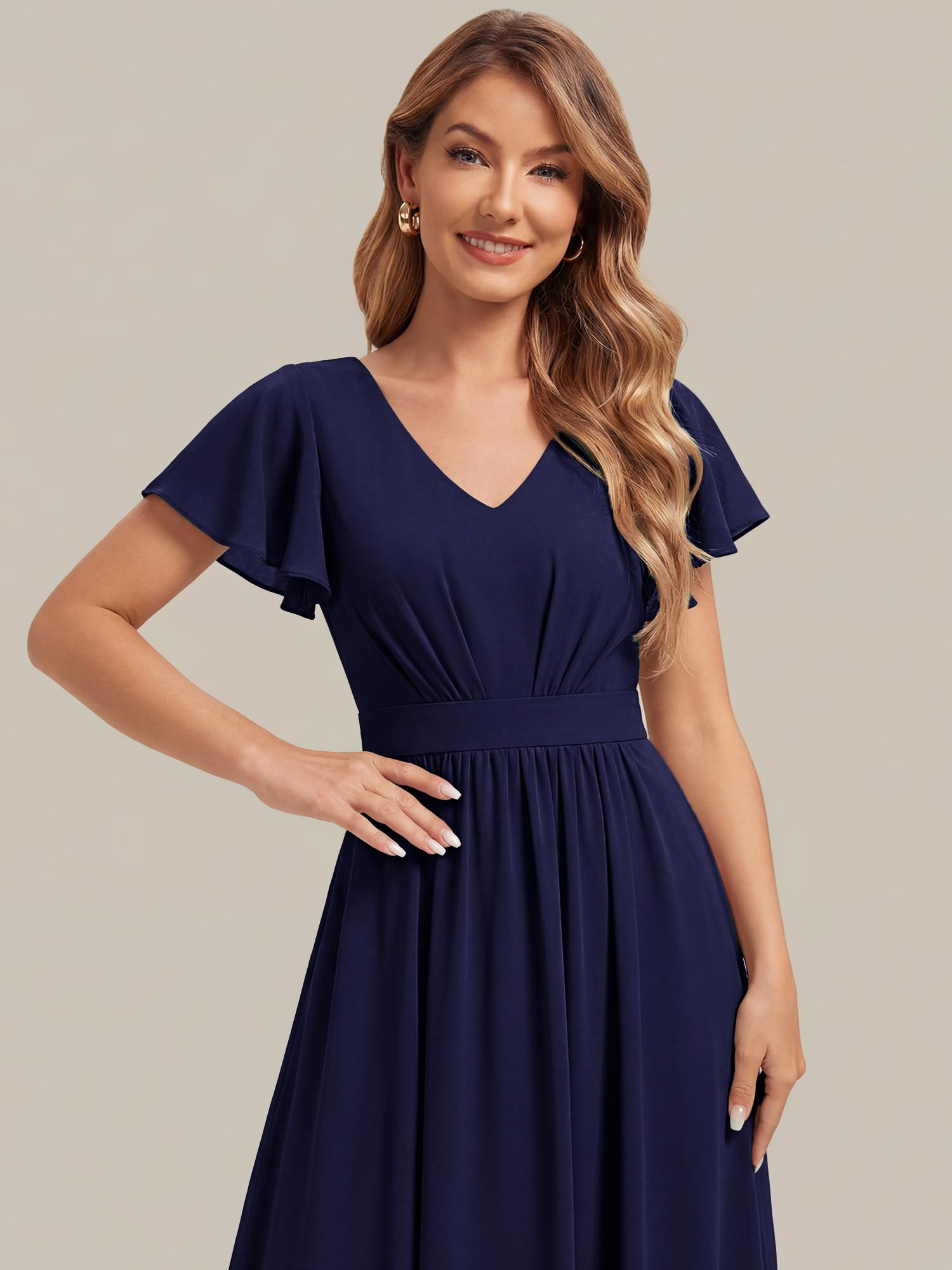 Ever-Pretty Robe Invitée Mariage Élégante Col V Manches Papillon Imprimé Floral Midi pour Soirées EG02744