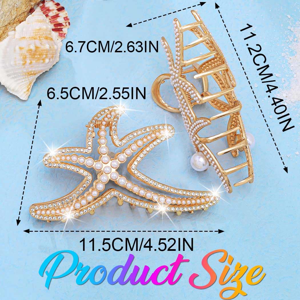 Starfish Claw Clips Gold Large Metal Hair Clips Rhinestone Beach Hair Accessories for Women and Girls - Image 2