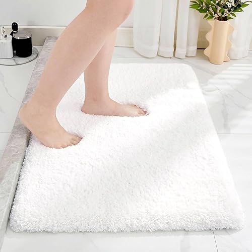 Miniatura 52 de Alfombra larga para suelo de baño de 24 x 70 pulgadas, color blanco antideslizante, esponjosa, lavable, absorbente, para ducha y lavabo