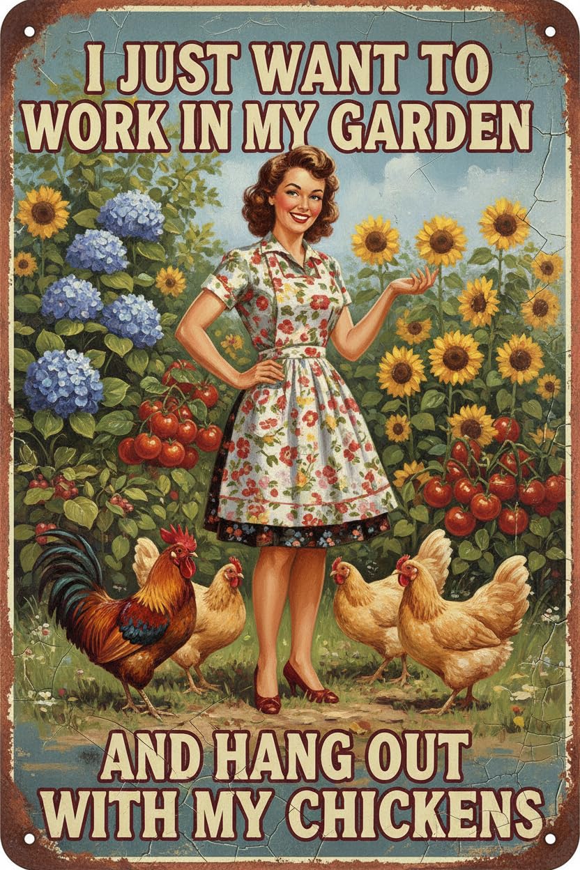 Chicken Coop I Just Want To Work In Garden Tin Sign, 8x12 Inch