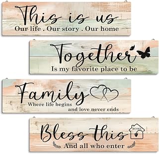 Home Wall Decor Sets, 4 Pieces Hanging Wall Plaques, This is Us/Together/Family/Bless This Home Sign, Living Room Decor, Wall Decor Art, Farmhouse Home Decor, Front Door Decor, Housewarming Gift