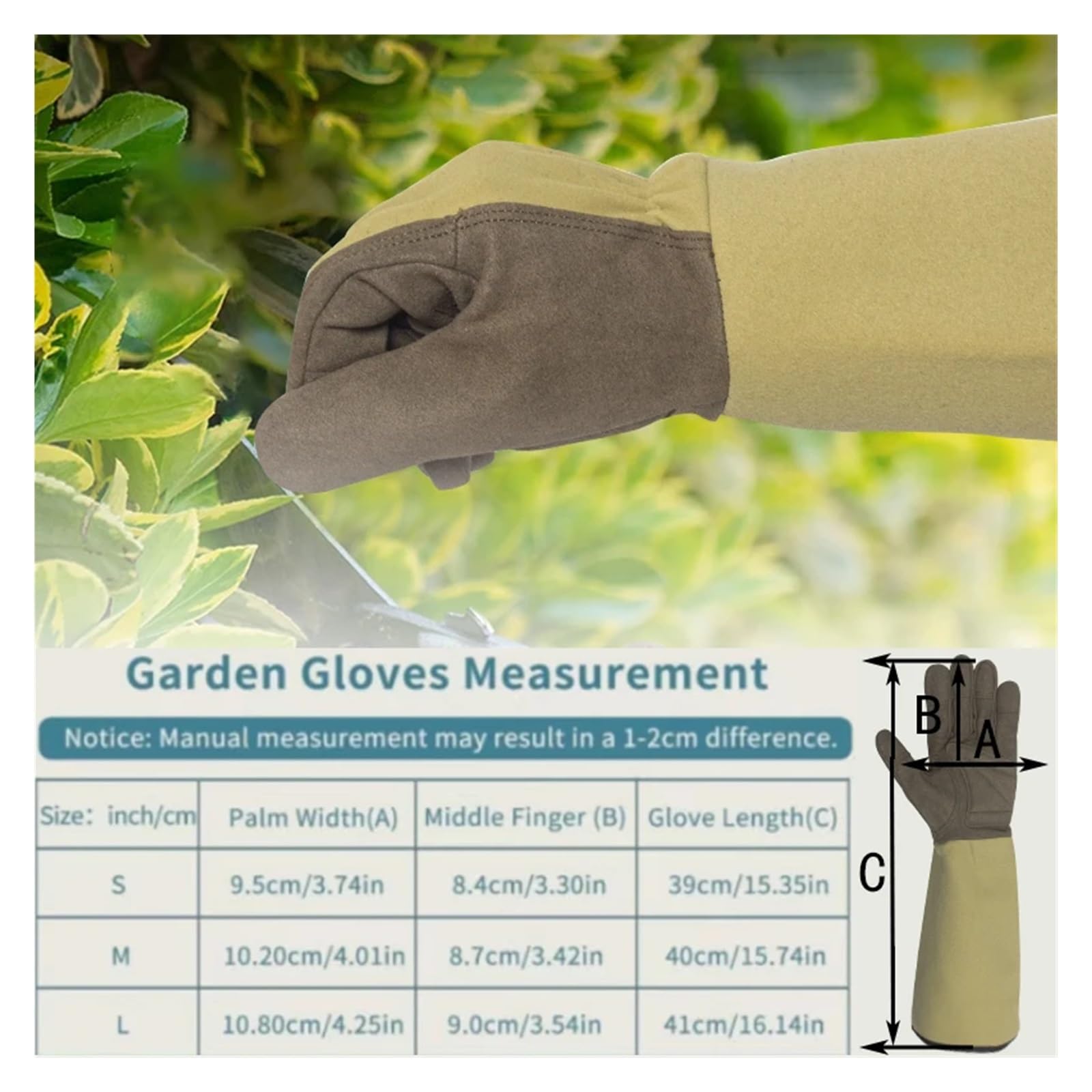 Guanti da giardinaggio in tela, confezione da 1, lunghi, for potatura di rose, con touch screen, diverse misure(Large)